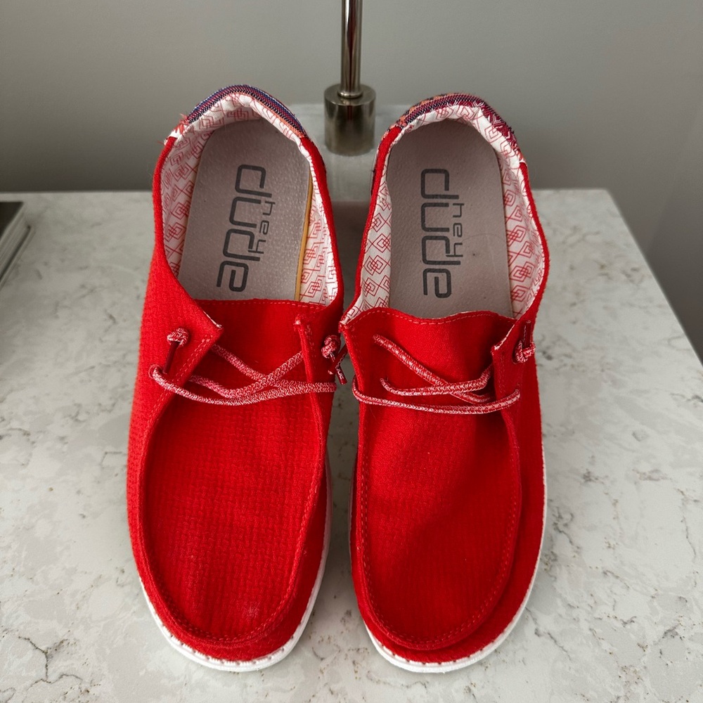 Hey Dude Red Moccasins Casual Comfort